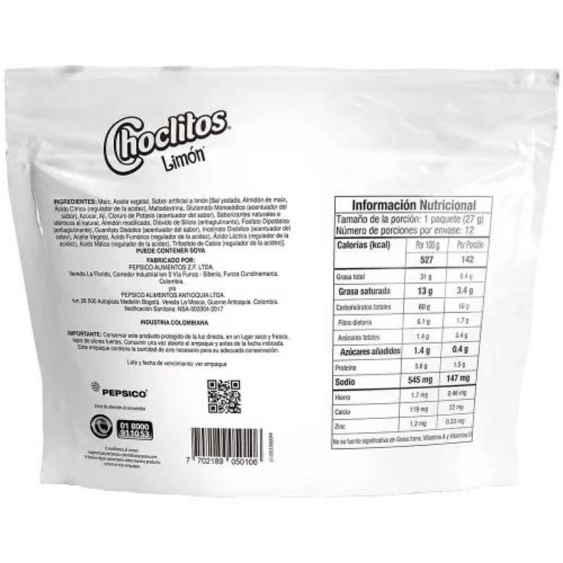 CHOCLITOS Sabor Limon 12 Packs de 27 grs c/u -