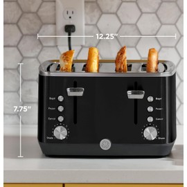 GE 4 Slice Toaster | Extra Wide Slots for Bagels, Breads, Waffles & More | 7 Shade Options | Countertop Kitchen Essentials | 1500 watt, Black