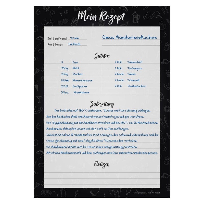 PRICARO Doodles Black Recipe Pad A4 25 Sheets (Pack of
