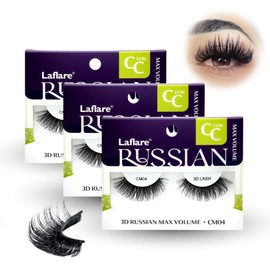 Laflare 3D False Eyelashes Russian volume Strip Lashes | Fluffy, Wispy, Lightweight | Faux Mink Eyelashes Extension C Curl Wispy Handmade Soft Reusable 3 Packs Value Combo. (FCM04X3C)