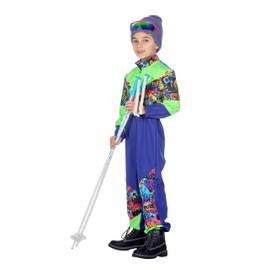 WILBERS & WILBERS 3492 Children's Retro Ski Suit with 80s Print, Sporty Ski Overall, Snowsuit, Blue/Green, 140
