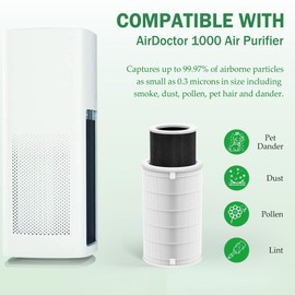1000 Replacement Fiter Compatible with Air Doctor 1000 Air Purifier,Integrated Efficiency Filter, Activated Carbon and Pre-filter, 2-Pack