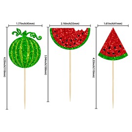24 piezas de decoración para magdalenas de sandía uno en un melón para magdalenas, decoraciones para tartas de sandía, decoración para fiestas de cumpleaños de bebé, niñas, suministros de decoración de pasteles