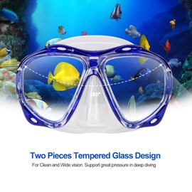 Scuba Diving Mask, HD Snorkeling Mask Anti-Fog Swim mask Tempered Glasses Professional Snorkel Goggles Leak-Proof Swim Goggles with Nose Cover for Diving, Snorkeling, Swimming (Clear Blue)
