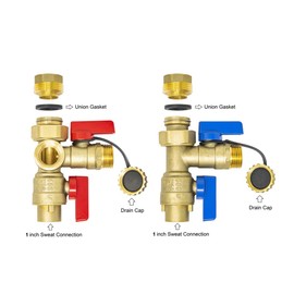 Libra Supply 1 inch Tankless Water Heater Service Valve Kit w/Pressure Relief Valve, Clean Brass Construction. 1'' Isolation Valve Kit for Tankless Water Heater