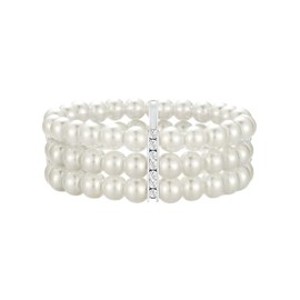 Nexoluxa Pearl Bracelets for Women 5/3/2 Bracelet Sets for Women Stretch 8mm Beaded Strand Stacking Bracelets Pack Adjustable Fit 8.5'' Party Gift Jewelry, 3 Set