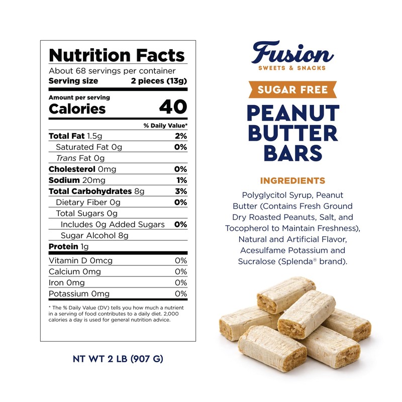 Sugar Free Peanut Butter Bars - 1 Pound Individually Wrapped