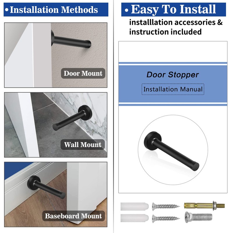 8 Inch Door Stop, Extra Long Door Stopper, Wall Mounted,
