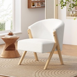 Christopher Knight Home Modern Fabric Upholstered Barrel Accent Chair with Curved Backrest and Rubber Wood A-Shaped Frame, Living Room, Bedroom, Home Office or Apartment, White and Natural Brown