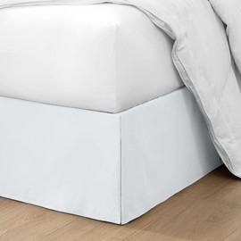 22 Inch Drop Bed Skirt Full XL Size with Platform to Stay in Place Elegant Pleated Design with Split Corners Wrinkle Resistant Fabric for Modern and Stylish Look - White