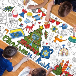 Tyndallrays Hanukkah Xmas Giant Coloring Poster Tablecloth-Chrismukka Decorations 30 x 72 Inches Jumbo Coloring Banner Crafts Gifts Activities Decor Party Decorations Supplies