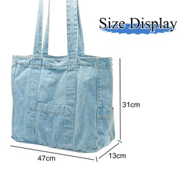 BOZIEE Denim Women's Shopper Bag, Women's Tote Bag, Large Bag with Zip, Carry Bag, Shopping Bag for School, Work, Office, Travel, Shopping, Everyday Use, Lightweight denim