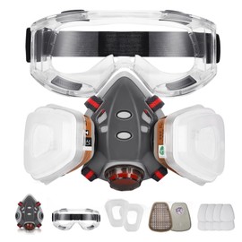 ANUNU Painters Respirator with Filters Reusable Respirator with Safety Glasses Against Gas, Dust, Chemical Perfect for Epoxy Resin, Sanding, Woodworking Paint Work
