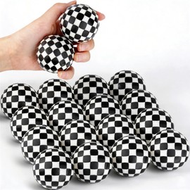 16 PCS 2 Inch Black and White Rubber Checkered Party Favors Stress Balls