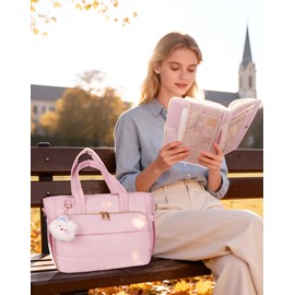 VAYOQON Puffer Tote Bag for Women, Large Quilted Handbag with Laptop Compartments, Work, College, Church & Bible Bag (Pink)