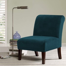 Velvet Accent Chair Covers High Stretch Armless Chair Covers for Living Room Luxury Thick Velvet Chair Slipcovers Modern Furniture Protector with Elastic Bottom, Machine Washable, Dark Teal