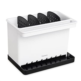 YOHOM Sink Organiser for Kitchens Black Sponge Holder with Adjustable Compartments Kitchen Sink Brush Holder for Sink Caddy Dish Cloth Holder with Drip Tray