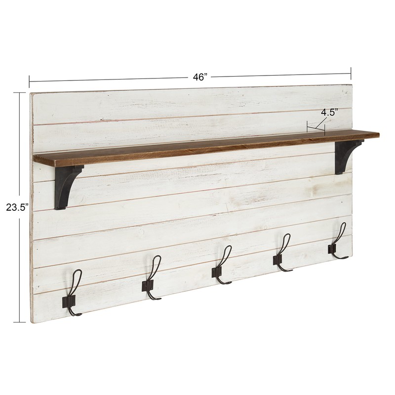 Kate and Laurel Jeran Wood Wall Shelf with 5 Hooks,