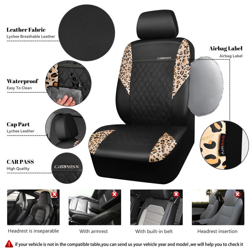 CAR PASS Leopard Print Faux Leather Car Seat Covers &