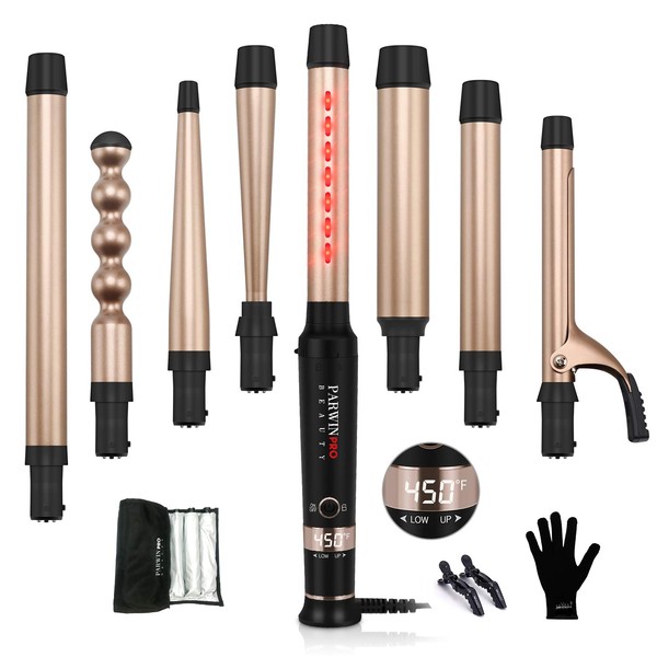 Infrared 8 in 1 Curling Iron Set with 8 Ceramic Barrels Interchangeable, Hair Curler Wand for Long Hair, Professional Curling Wand Set with LED Temperature Control ,Glove and 2 Hair Clips