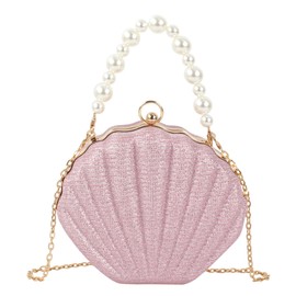 MilyaDE Women's Transparent Clutch Acrylic Clear Shell Purses Transparent Shoulder Bag Shoulder Bags Handbag with 2 Beads Chains, B-Glitter Pink