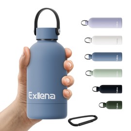 Exllena Small Water Bottles 12 oz with Handle Lid and Carabiner, Mini Insulated Water Bottle Double Wall Vacuum Leakproof for Kids/Adults (Whale Blue)