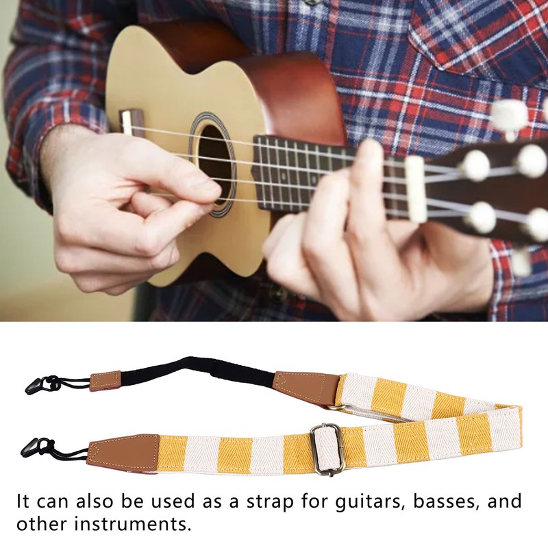 Ukulele Strap Cotton Adjustable Grid Pattern Hole Free Installation Belt
