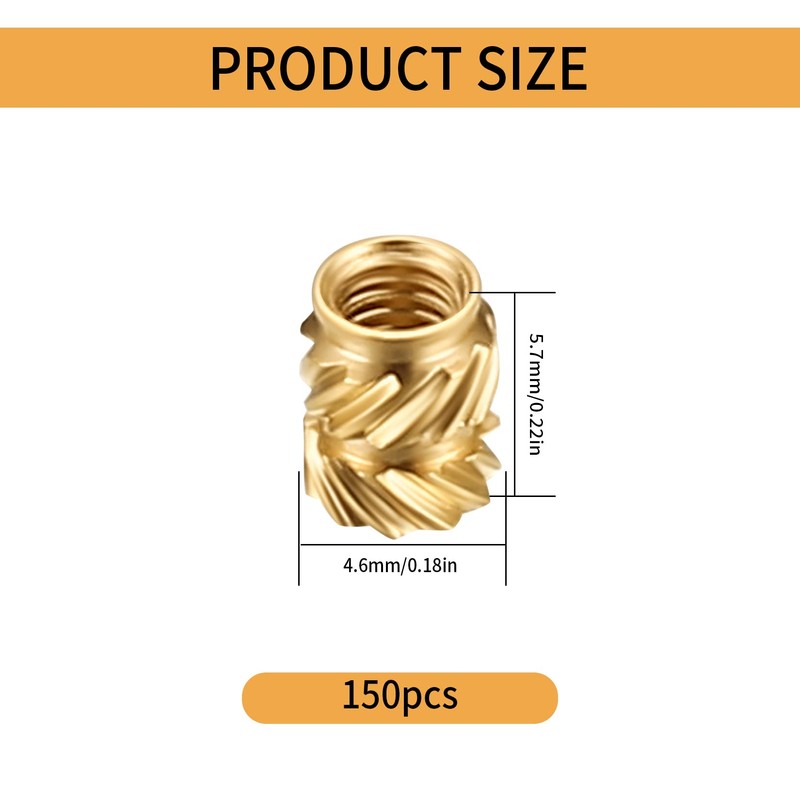 150 Pcs M3 Threaded Inserts, Knurled 3D Printing Nuts, Embedment