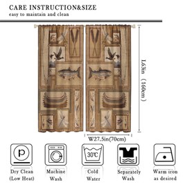 ESPROUTTY Rustic Vintage Curtains, Small Wooden Boat and Fish Decorative Window Curtain Panel Pair, Suitable for Fishing Lovers 55x63in