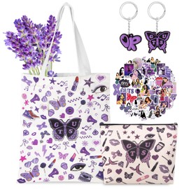54PCS Ol𝕚v𝕚a Merch Album Canvas Bag Set, Cosmetic Bag Music Lover Makeup Bags with Stickers & Keychain, Music Lyric Albums G-U-T-S Tour Concert Tote Gift for Fans Women