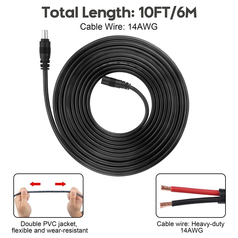20Ft DC 8mm Input Extension Cable, DC 8mm Male to