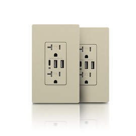 TOPELER 2 Pack USB C Wall Outlet, 30W 6.0A USB Receptacle, 20A Duplex Receptacle with Tamper Resistant, Power Outlet with 3-Port, UL & FCC Listed, Screwless Wall Plate, Ivory