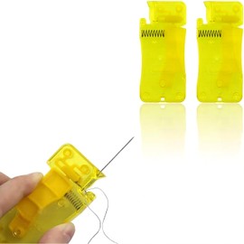 2Pcs Yellow Automatic Needle Threader,Manual Plastic Needle Threader,Easy Threading Needle Threader,Quick Threading Aid Machine Sewing Accessories Threaders Sewing Tools