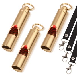 3 Pack Brass Emergency Whistles - 125 dB Loud Survival Whistle with Lanyard,Ultra-Loud Safety Whistle, Premium Brass Emergency Whistles for Boating, Camping Hiking, Hunting, Adults & Pets