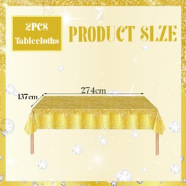 2pcs Gold Shiny Glitter Diamond Table Cloth Party Plastic Tablecloths,137*274cm Large Sequin Printed Gold TableCloth Dinner Tablecover for Birthday,Wedding Christmas Gold Party Table Decorations