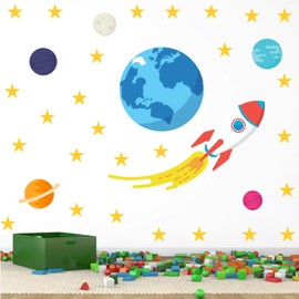 StickMe Baby Kids Learning Education Nursery Pre School Kinder Garden PVC Vinyl Out of World Rocket Space Wall Sticker (Multicolour, 100 x 100 cm)