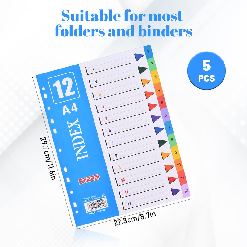 Set of 5 Coloured Folder Index Dividers for Folder A4