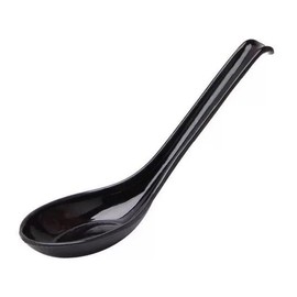 JapanBargain 4889, Set of 4 Japanese Soup Spoons with Hook, Chinese Soup Spoons Wonton Soup Spoons Rice Spoons Pho Spoons Ramen Soup Spoons Dinner Spoons (Black 6.5 inch)