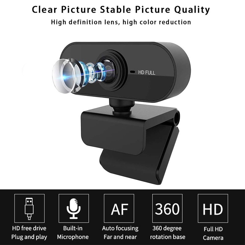 Webcam with Microphone, 30FPS Full HD 1080P Webcam Video Camera