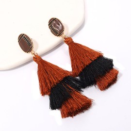 VOGUEKNOCK Game Day Earrings Football Tiered Tassel Drop Earrings Brown Black Football Team Earring Studs for Women (Brown Black-Football)