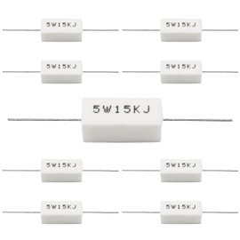 Cement Resistor 10 PCS 5W 15K Ohm 5% Axial Lead Wire Resistor White Wound Fixed Ceramic Cement Resistors Wirewound Cement Power Resistors Flame Heat Moisture Resistance Precharge Horizontal Resistors