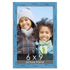 Poster Palooza 6x9 Shabby Chic/Farmhouse Blue Wood Picture Frame - UV Acrylic, Foam Board Backing, & Hanging Hardware 6" x 9"