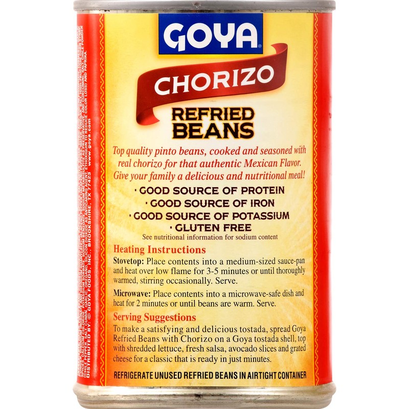 Goya Foods Refried Beans Chorizo, 16 Ounce (Pack of 12)