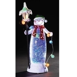 Confetti Lites LED Standing Snowman with a Lamp and String of Ornaments That Light Up and Swirls in The Lighted Interior of The Snowman, 11.5-Inch