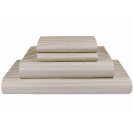 Threadmill Home Linen 600 Thread Count 100% Cotton Sheets, 1CM Damask Stripe Beige Queen Sheets 4 Piece ELS Cotton Bed Sheet Set Luxury Sateen Sheets Fits Mattress Up to 18'' Deep Pocket