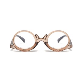 OREUDO Magnifying Makeup Glasses for Women & Men HD Flip Down Lenses for Eyeliner, Mascara, Reading, Watching TV – Lightweight Plastic Frame w/Case & Cloth (coffee brown, 2.5 X)