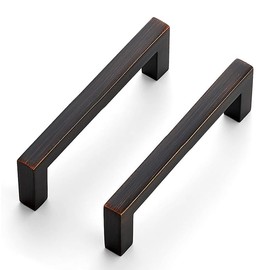 Ravinte 10 Pack Solid 4 Inches Oil-Rubbed Bronze Kitchen Cabinet Handles - Slim Square Drawer Pulls Hardware (9mm Width)