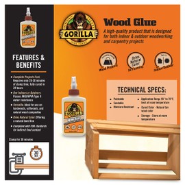 Gorilla Wood Glue, 4 Ounce Bottle, Natural Wood Color, (Pack of 1)