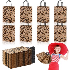 Leopard Print Goodies Bags Animal Print Party Bags Paper Jungle Safari Party Favors for Kids Wild Life Animal Birthday Baby Shower Party Supplies (16 Pcs)