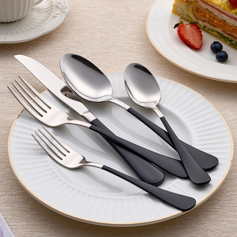 LKTDYMEG 20-Piece Black Silverware Set 18/0 Stainless Steel Silverware Set
